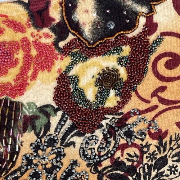 Vintage Venini Shirt Womens Medium Yellow Floral Stretch‎ Beaded Asian Oriental - Picture 3 of 8